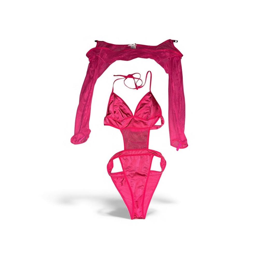 Avidlove Hot Pink Rave Bodysuit & Buckle Shrug Set — Women’s Small
